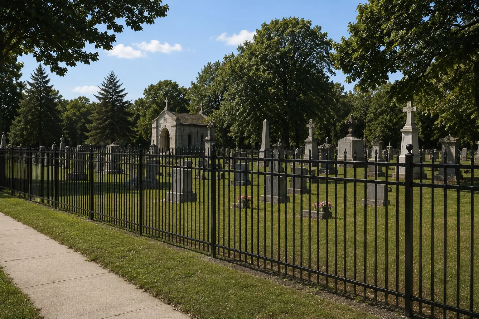 Representative Cemetery with black decorative steel fence